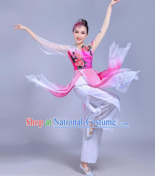 Traditional Chinese Classical Dance Costume Folk Dance Fan Dance Pink Dress for Women