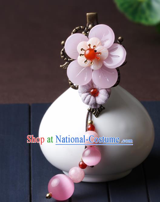 Chinese Traditional Hair Accessories National Hanfu Pink Flower Hair Stick for Women