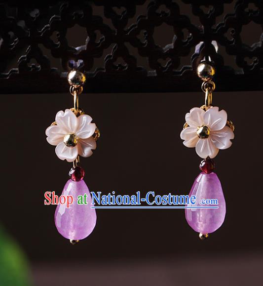 Chinese Traditional Jewelry Accessories National Hanfu Rose Chalcedony Earrings for Women