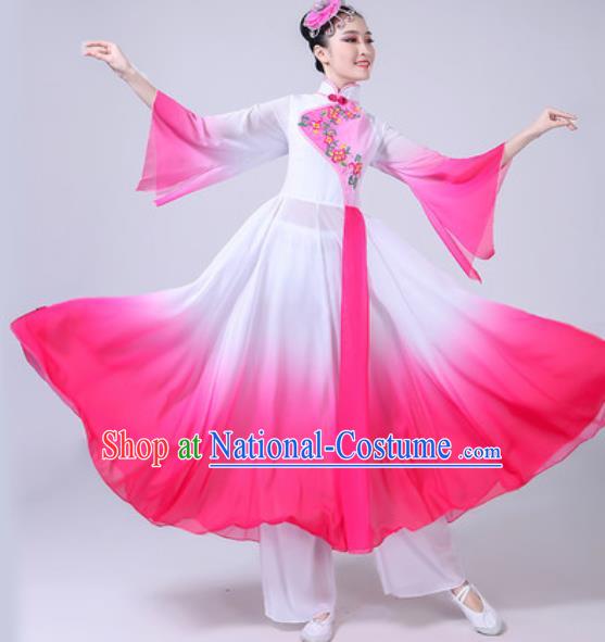 Chinese Classical Dance Costumes Traditional Chorus Group Dance Umbrella Dance Pink Dress for Women