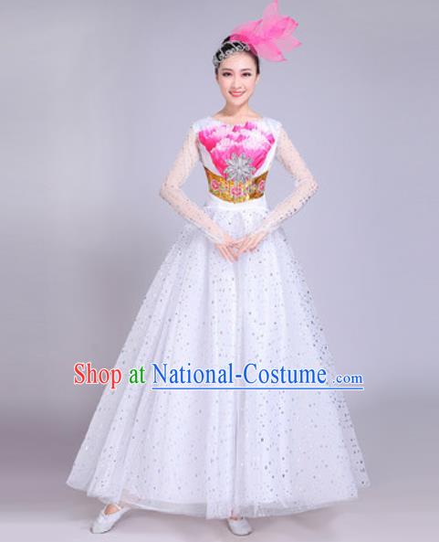 Professional Modern Dance White Veil Dress Stage Show Chorus Group Dance Costumes for Women