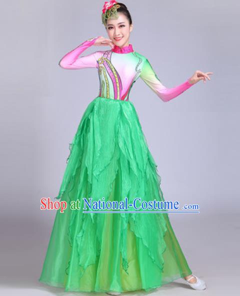 Professional Modern Dance Green Long Dress Stage Show Chorus Group Dance Costumes for Women