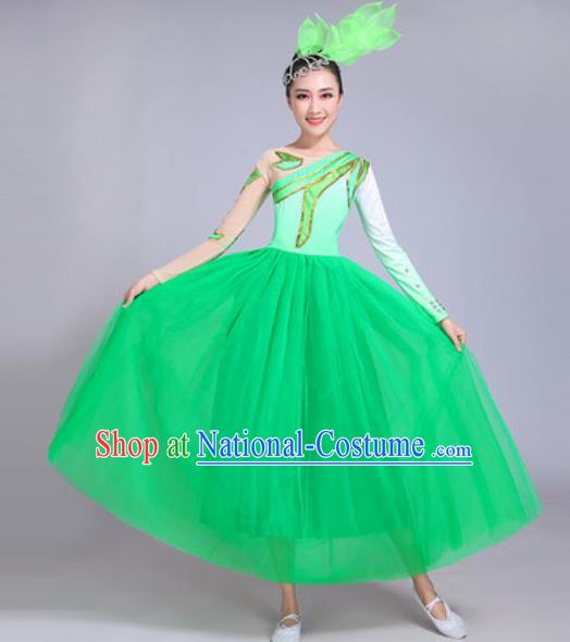 Professional Modern Dance Opening Dance Green Dress Stage Show Chorus Group Dance Costumes for Women