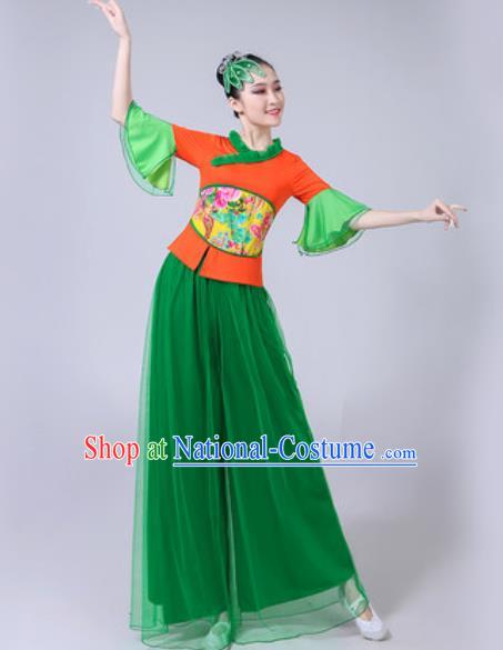 Traditional Chinese Folk Dance Costumes Fan Dance Yangko Dance Green Veil Clothing for Women