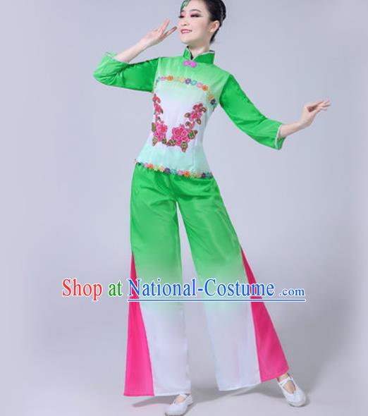 Traditional Chinese Folk Dance Green Costumes Fan Dance Yangko Dance Clothing for Women