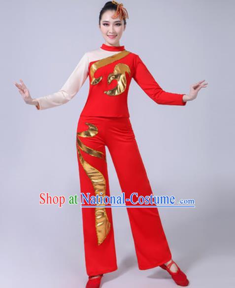 Traditional Chinese Folk Dance Yangko Dance Red Costumes Fan Dance Clothing for Women