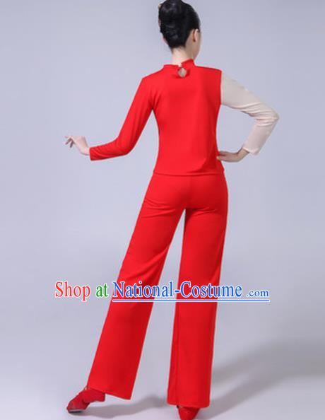 Traditional Chinese Folk Dance Yangko Dance Red Costumes Fan Dance Clothing for Women