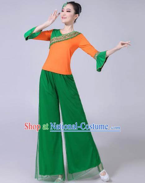 Traditional Chinese Folk Dance Yangko Dance Green Costumes Fan Dance Clothing for Women