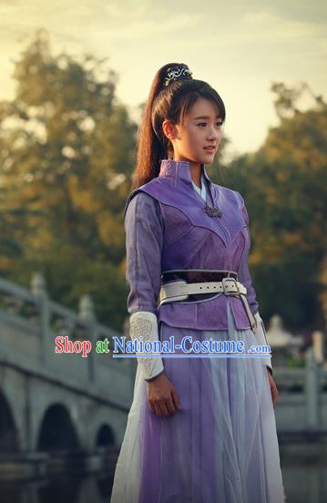 Chinese Ancient Drama Female Swordsman Purple Hanfu Dress Traditional Ming Dynasty Heroine Replica Costumes for Women