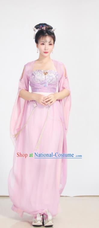 Chinese Ancient Drama Goddess Peri Pink Hanfu Dress Traditional Ming Dynasty Imperial Consort Replica Costumes for Women