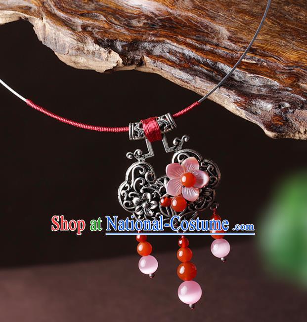 Chinese Traditional Jewelry Accessories National Hanfu Longevity Lock Pink Shell Necklace for Women