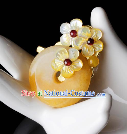 Chinese Traditional Jewelry Accessories National Hanfu Yellow Chalcedony Brooch for Women