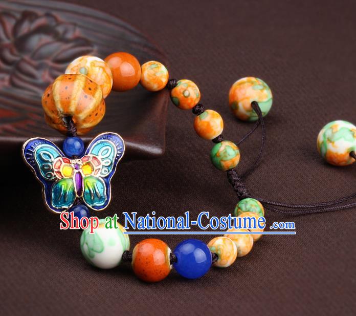 Chinese Traditional Jewelry Accessories National Hanfu Blueing Butterfly Beads Bracelet for Women