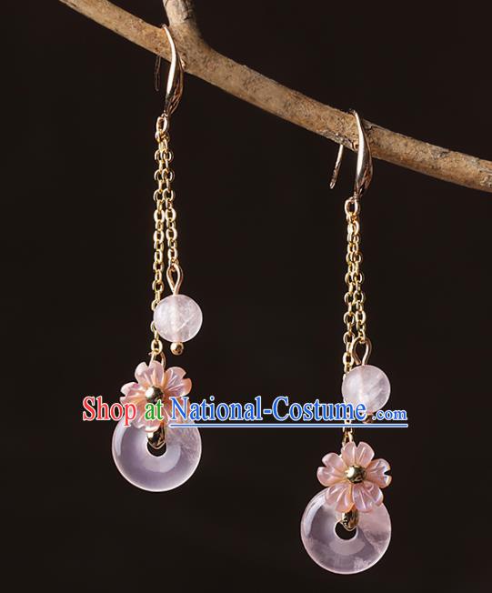 Chinese Traditional Jewelry Accessories National Hanfu Rose Quartz Earrings for Women