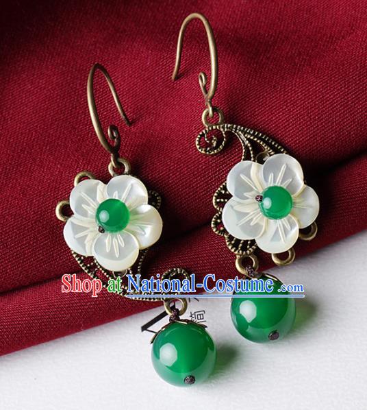 Chinese Traditional Jade Ear Jewelry Accessories National Hanfu Shell Flower Earrings for Women