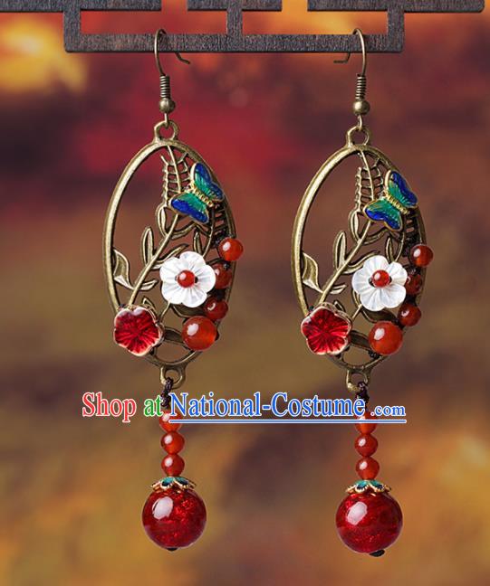 Chinese Traditional Ear Jewelry Accessories National Hanfu Red Coloured Glaze Earrings for Women