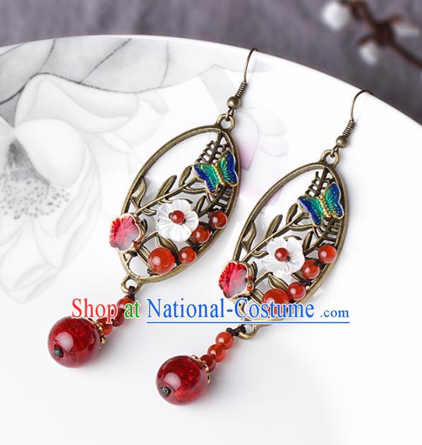 Chinese Traditional Ear Jewelry Accessories National Hanfu Red Coloured Glaze Earrings for Women