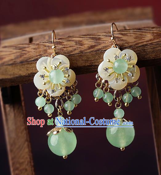 Chinese Traditional Ear Jewelry Accessories National Hanfu Green Beads Earrings for Women