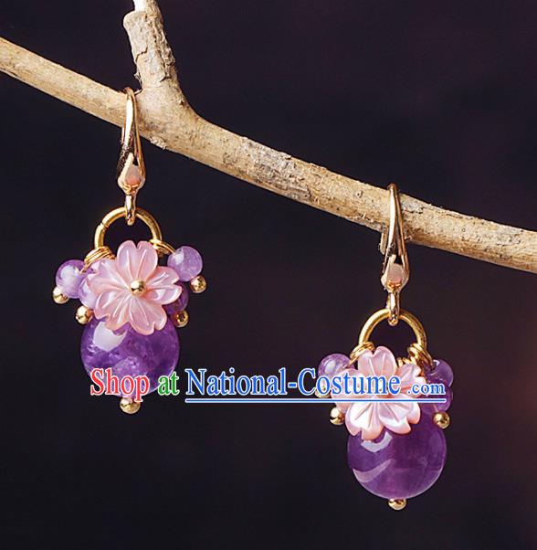 Chinese Traditional Ear Jewelry Accessories National Hanfu Purple Beads Earrings for Women