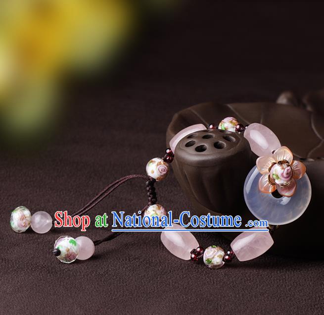 Chinese Traditional Jewelry Accessories National Hanfu Rose Quartz Beads Bracelet for Women