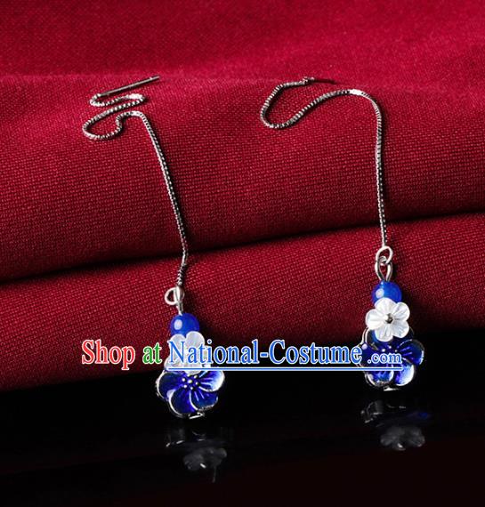 Chinese Traditional Ear Jewelry Accessories National Hanfu Blueing Flower Earrings for Women