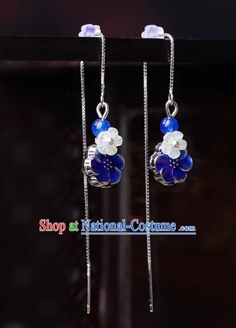 Chinese Traditional Ear Jewelry Accessories National Hanfu Blueing Flower Earrings for Women