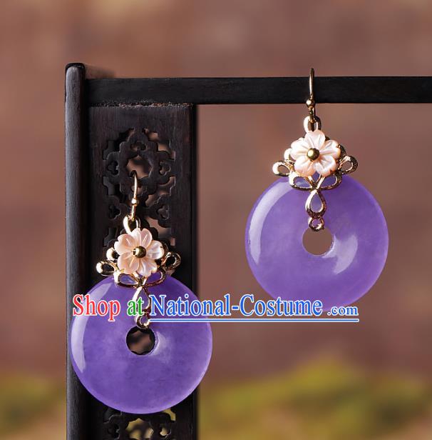 Chinese Traditional Ear Jewelry Accessories National Hanfu Purple Peace Buckle Earrings for Women