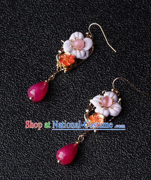 Chinese Traditional Jewelry Accessories National Hanfu Rosy Earrings for Women