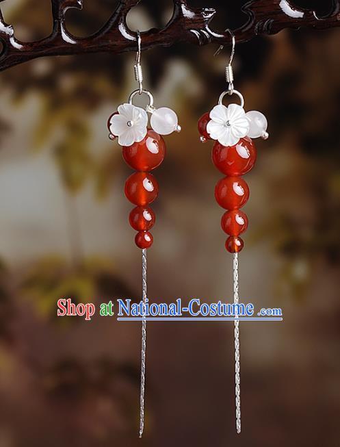 Chinese Traditional Ear Jewelry Accessories National Hanfu Classical Red Beads Earrings for Women