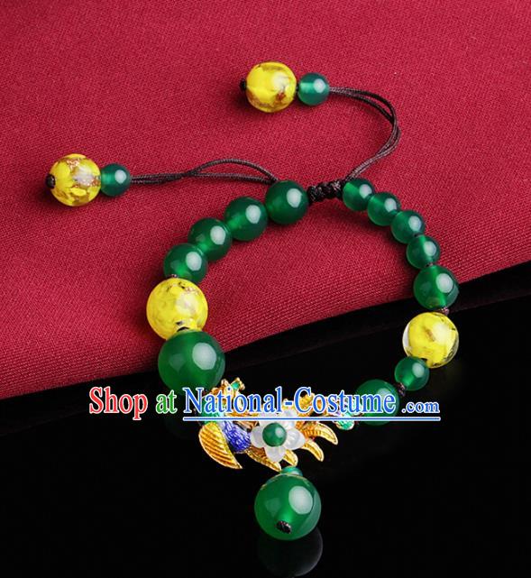 Chinese Traditional Jewelry Accessories National Hanfu Blueing Green Beads Bracelet for Women