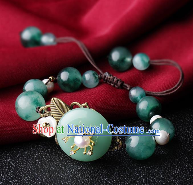 Chinese Traditional Jewelry Accessories National Hanfu Green Agate Bracelet for Women