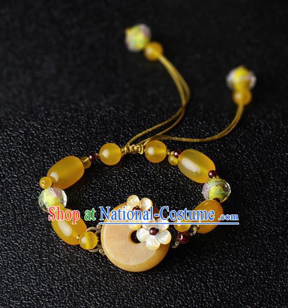 Chinese Traditional Jewelry Accessories National Hanfu Yellow Chalcedony Beads Bracelet for Women