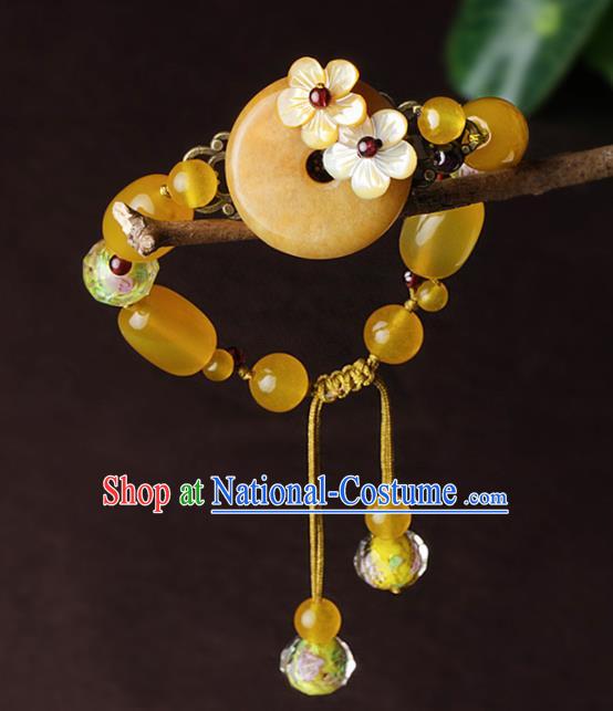 Chinese Traditional Jewelry Accessories National Hanfu Yellow Chalcedony Beads Bracelet for Women