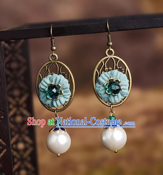 Chinese National Hanfu Classical Green Flower Earrings Traditional Ear Jewelry Accessories for Women