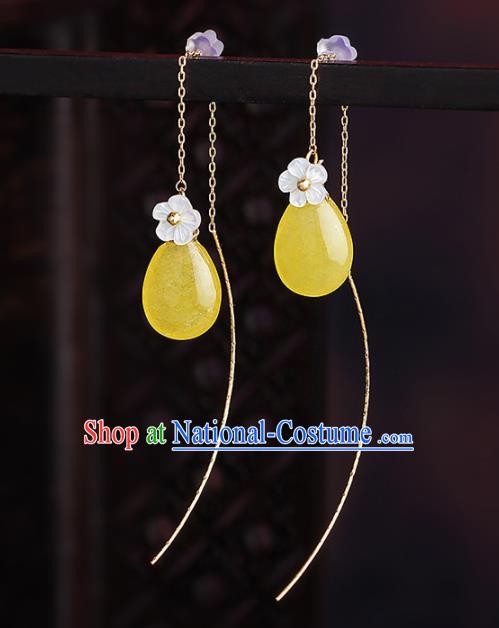 Chinese National Hanfu Classical Yellow Earrings Traditional Ear Jewelry Accessories for Women