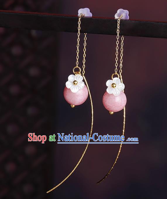 Chinese National Hanfu Classical Pink Earrings Traditional Ear Jewelry Accessories for Women