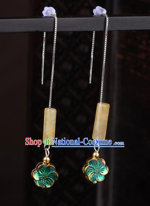 Chinese National Hanfu Classical Yellow Jade Earrings Traditional Ear Jewelry Accessories for Women