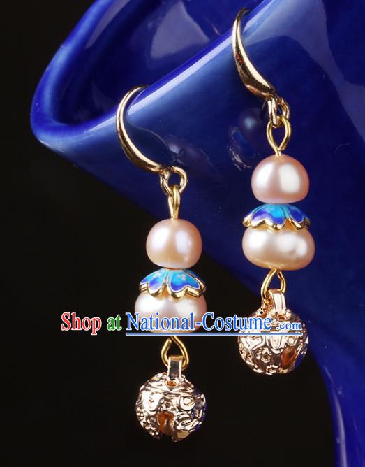 Chinese National Hanfu Classical Pink Pearls Earrings Traditional Ear Jewelry Accessories for Women