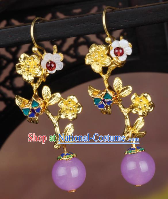 Chinese National Hanfu Classical Golden Wintersweet Earrings Traditional Ear Jewelry Accessories for Women