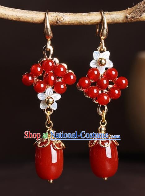 Chinese National Classical Hanfu Red Beads Earrings Traditional Jewelry Accessories for Women