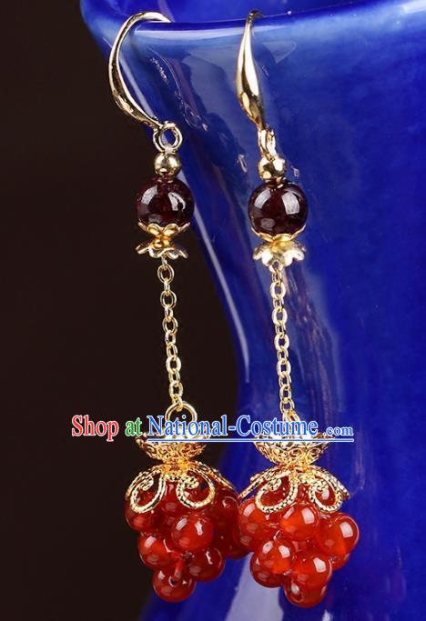 Chinese National Classical Hanfu Agate Beads Earrings Traditional Jewelry Accessories for Women