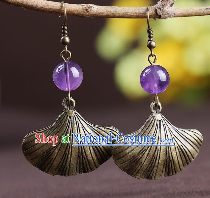 Chinese National Classical Hanfu Ginkgo Leaf Earrings Traditional Ear Jewelry Accessories for Women