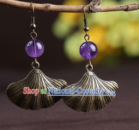 Chinese National Classical Hanfu Ginkgo Leaf Earrings Traditional Ear Jewelry Accessories for Women