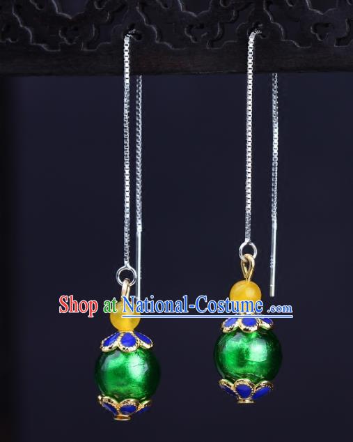 Chinese National Classical Hanfu Green Bead Earrings Traditional Ear Jewelry Accessories for Women