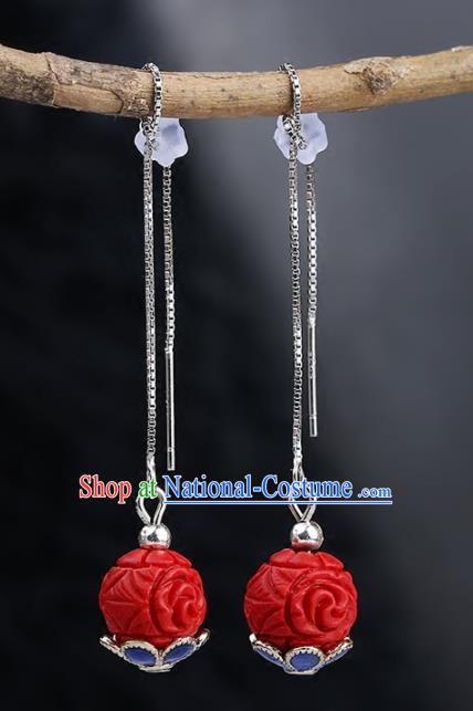 Chinese Yunnan National Classical Red Earrings Traditional Ear Jewelry Accessories for Women