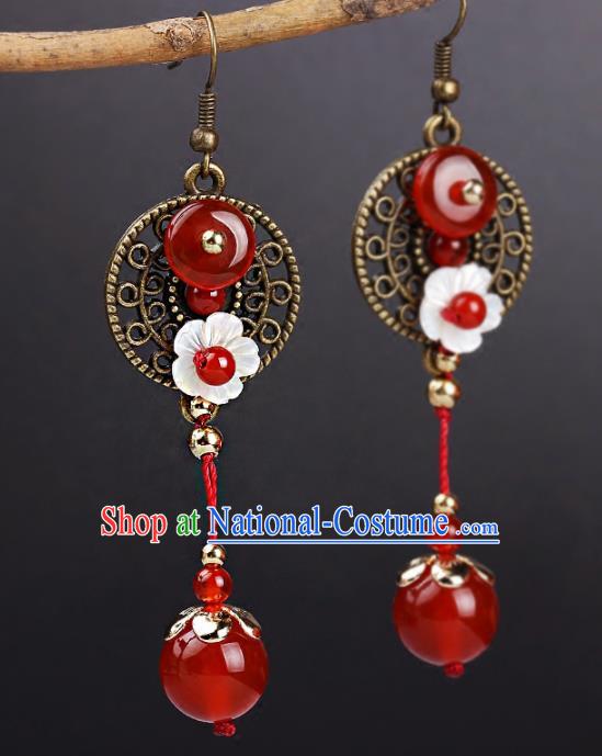 Chinese Yunnan National Classical Agate Earrings Traditional Ear Jewelry Accessories for Women