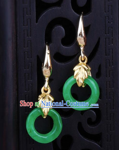 Chinese Yunnan National Classical Green Jade Earrings Traditional Ear Jewelry Accessories for Women