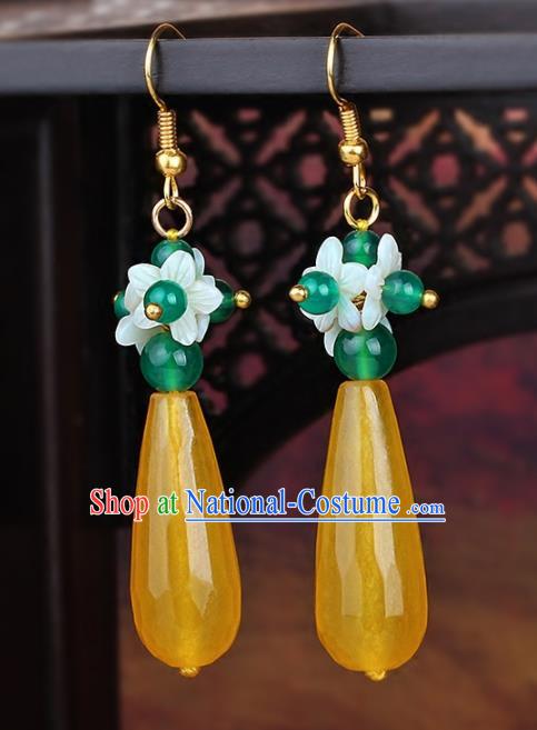 Chinese Yunnan National Classical Yellow Chalcedony Earrings Traditional Ear Jewelry Accessories for Women