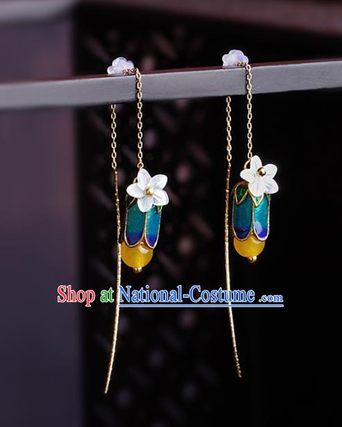 Chinese National Hanfu Classical Yellow Chalcedony Tassel Earrings Traditional Ear Jewelry Accessories for Women