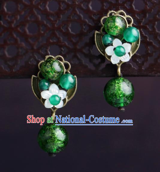 Chinese Yunnan National Classical Earrings Traditional Green Beads Ear Jewelry Accessories for Women